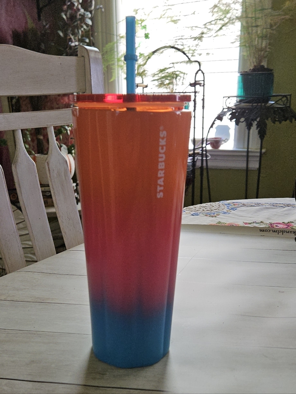 Starbucks Gradient Tumbler in Orange, Pink and Blue with Blue Straw Summer 2022 - Picture 2 of 3